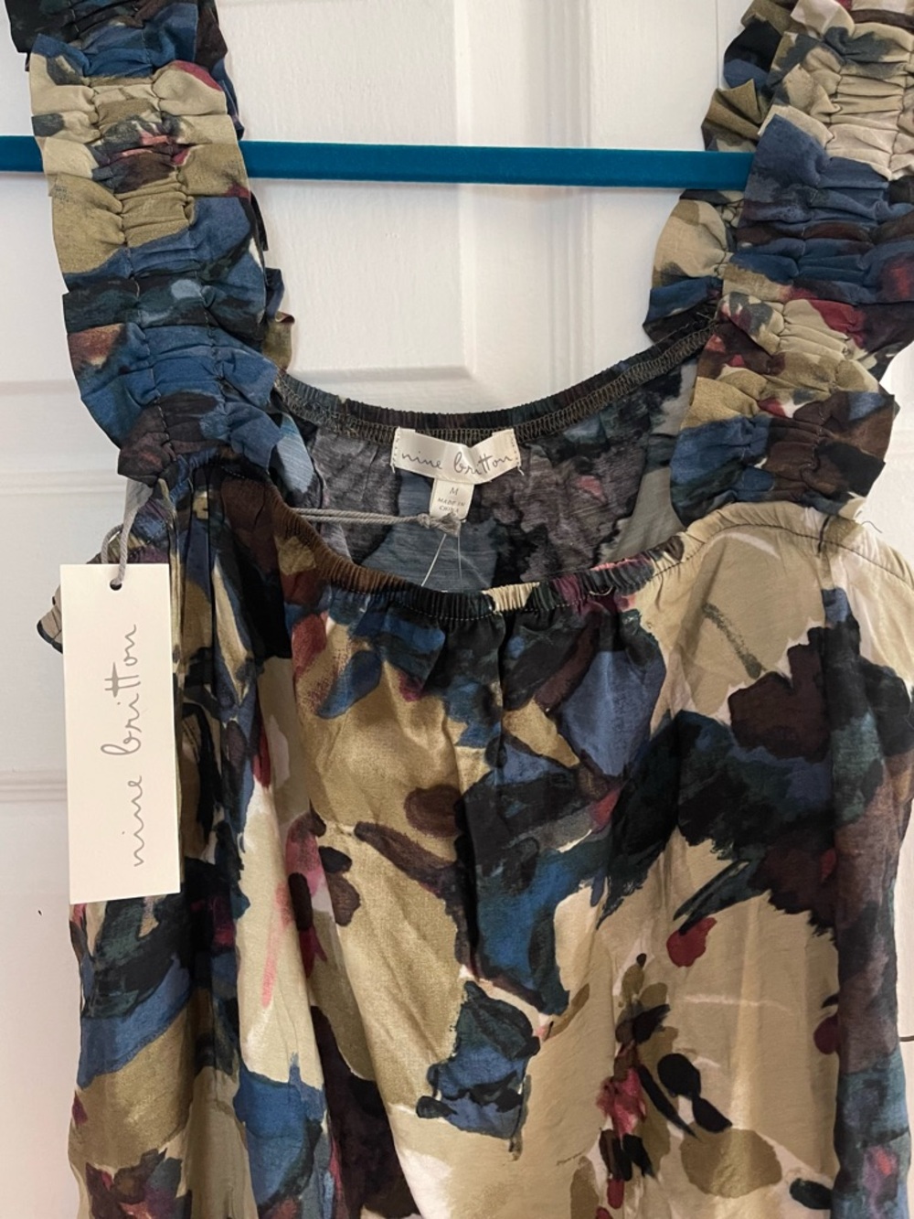 nine britton Floral Ruffle-Strap Camisole in Olive, Blue & Black - Picture 2 of 2